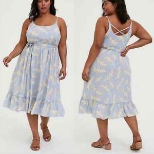 Torrid Light Blue Feather Print Challis Midi Dress Size 1X